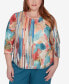 Plus Size Sedona Sky Spliced Floral Brushstroke Stripes Top