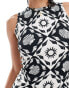 ONLY Tall racer neck tile print maxi dress in black and white