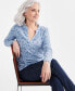 ფოტო #2 პროდუქტის Women's Cotton Printed Ruffled Long Sleeve Top, Created for Macy's