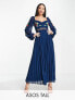 Фото #1 товара ASOS DESIGN Tall embroidered lace insert pleated midi dress with long sleeves in navy