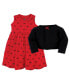 ფოტო #4 პროდუქტის Baby Girls Quilted Cardigan and Dress, Red Black Bows