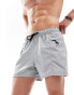 ASOS DESIGN swim shorts in short length with zip pocket and black drawcord in grey