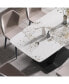 63" Modern Artificial Stone Pandora White Curved Black Metal Leg Dining Table -6 People