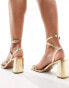 ASOS DESIGN Hampstead studded mid heeled sandals in gold