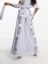 Maya contrast floral embellished sharara trouser in pale blue co-ord