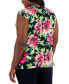 Фото #2 товара Plus Size Floral Print Cowlneck Cap Sleeve Top