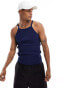 ASOS DESIGN muscle fit vest with thin straps in navy