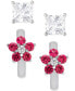 ფოტო #1 პროდუქტის 2-Pc. Set Lab Grown Ruby (1/10 ct. t.w.) & Lab Grown White Sapphire (5/8 ct. t.w.) Square Stud & Flower Hoop Earrings in Sterling Silver