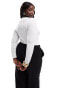 In The Style Plus ribbed button detail round neck body in ecru