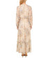 Women's Printed Ruffle Trim Balloon-Sleeve Maxi Dress