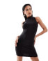 Фото #1 товара Kaiia slinky racer neck bodycon mini dress in black