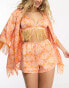 Loungeable satin bralet pyjama set with tassels in orange paisley print