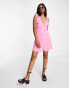 Фото #1 товара Topshop button through flippy mini in linen dress in pink