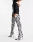 Фото #1 товара ASOS DESIGN – Kim – Verzierte Overknee-Stiefel mit Zebramuster