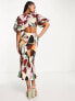 ASOS DESIGN plisse puff sleeve midi dress with wrap waist in abstract colourblock print