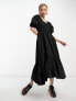 COLLUSION shirred bodice maxi smock dress in black