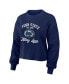 Women's Navy Distressed Penn State Nittany Lions Waffle Knit Long Sleeve T-shirt and Shorts Lounge Set