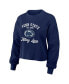 Фото #3 товара Women's Navy Distressed Penn State Nittany Lions Waffle Knit Long Sleeve T-shirt and Shorts Lounge Set