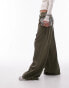 Topshop linen high waist super wide leg trouser in khaki Зеленый, 36 - фото #4