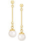 ფოტო #3 პროდუქტის Cultured Freshwater Pearl (6-1/2 - 7mm) Drop Earrings in 14k Gold