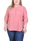 Фото #1 товара Plus Size 3/4 Tabbed Sleeve Y Neck Blouse