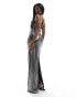 Фото #4 товара ASOS DESIGN slinky metallic maxi cami dress with lace insert in black