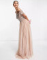 Фото #8 товара Maya Bridesmaid bardot maxi tulle dress with tonal delicate sequins in muted blush