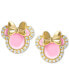 ფოტო #3 პროდუქტის Cubic Zirconia & Pink Enamel Minnie Mouse Stud Earrings in 18k Gold-Plated Sterling Silver