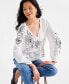 Фото #2 товара Women's Embroidered Popover Peasant Top, Created for Macy's