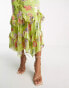 Фото #4 товара ASOS DESIGN Tall ruffle frill hem midi dress in green metallic rose print