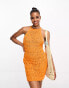 Фото #1 товара Miss Selfridge festival back detail high neck crochet mini dress in orange