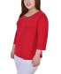 ფოტო #3 პროდუქტის Plus Size 3/4 Sleeve Crepe Knit with Strip Details Top