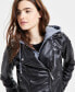 ფოტო #3 პროდუქტის Juniors' Hooded Faux-Leather Moto Jacket, Created for Macy's