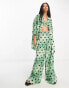 River Island geometric print beach shirt co-ord in light green