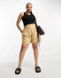 ASOS DESIGN Curve seamed waist short with linen in neutral