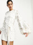 Фото #1 товара ASOS DESIGN all over feather sequin embellished long sleeved mini dress in white