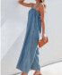 ფოტო #2 პროდუქტის Women's Denim Wide Leg Cami Jumpsuit