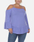 Фото #1 товара Plus Size Cold Shoulder Ruffle Sleeve Top