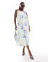 ASOS DESIGN Curve strappy trapeze maxi dress with contrast straps in summer tile print