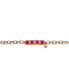 14k Yellow Gold Plated Bar Bracelet with Hot Pink Enamel and a Flower Charm for Kids