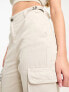 Stradivarius straight leg cargo trouser with adjustable waist in stone