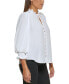 Фото #3 товара Petite Tie-Neck Button-Front Ruffled Top, Created for Macy's