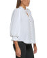 ფოტო #3 პროდუქტის Petite Tie-Neck Button-Front Ruffled Top, Created for Macy's