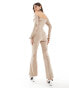 Фото #4 товара ASOS DESIGN tailored bardot with belt jumpsuit in stone pinstripe