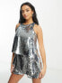 River Island Petite sequin playsuit in silver