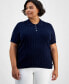 Фото #1 товара Plus Size Ribbed Short-Sleeve Polo Sweater