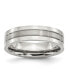 Stainless Steel Polished Satin Center 6mm Grooved Band Ring
