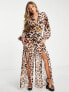 Фото #1 товара ASOS DESIGN cut out plunge jumpsuit with raffia buckle in leopard print