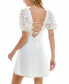 ფოტო #1 პროდუქტის Juniors' Embellished Puff-Sleeve Fit & Flare Dress