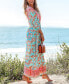 Фото #4 товара Women's Teal & Pink Plunging Bubble Sleeve Maxi Beach Dress